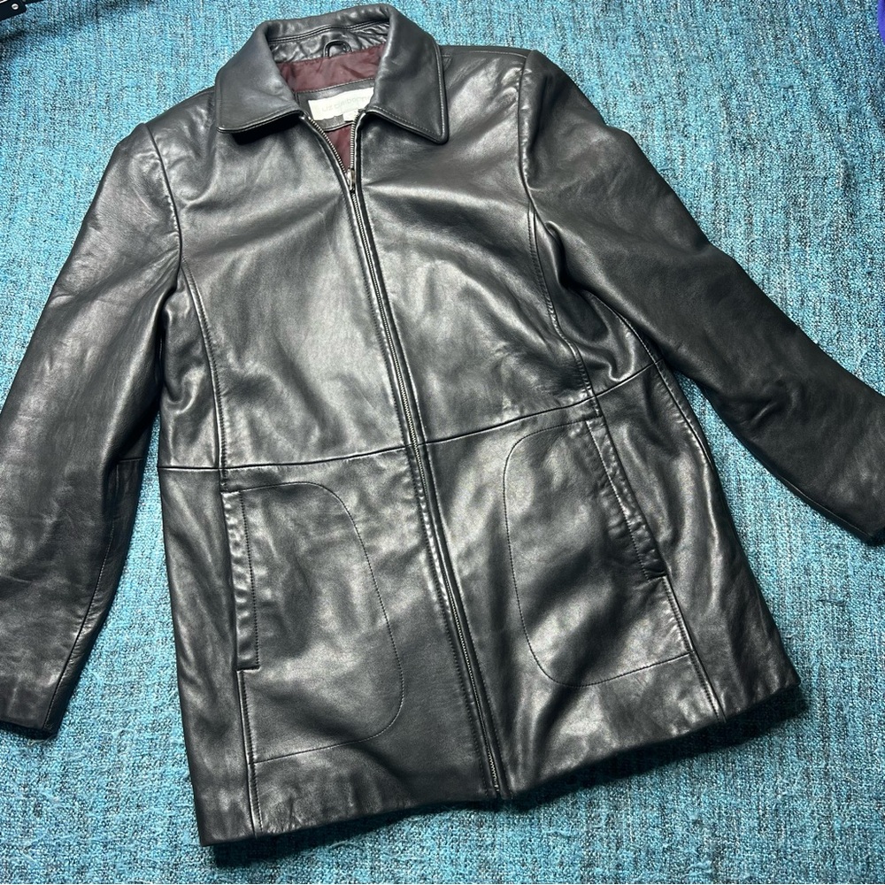 Vintage 90s Liz Claiborne Genuine Leather Full Zip Up Jacket Black Buttery Soft
